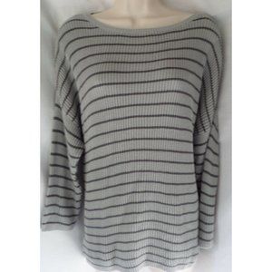NWT  ANN TAYLOR LOFT  GRAY SHADES STRIPED CAREER CASUAL SWEATER SIZE: L